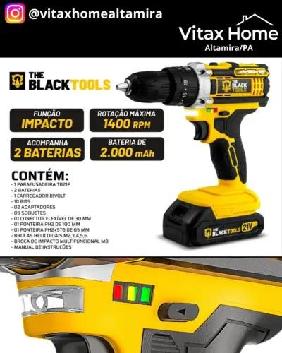 Furadeira Parafusadeira De Impacto 21v Com 2 Baterias Velocidade Ajustável 3/8 10mm