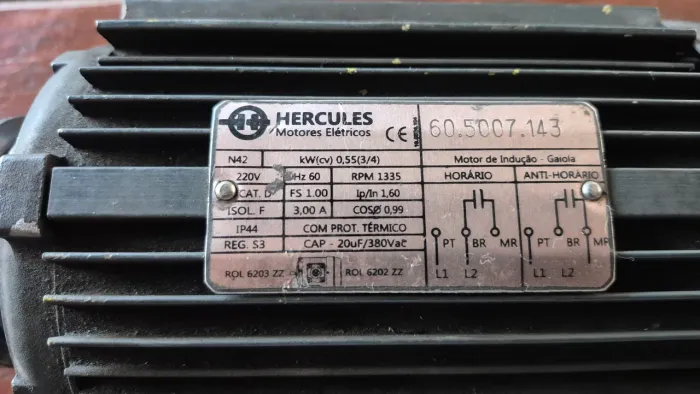 Motor Hércules KW (cv) 0,55 (3/4) 220v