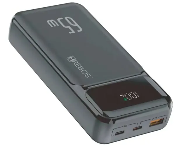 Power Bank Turbo 65w Hrebos 20000mah Com Display Digital Cor Preto