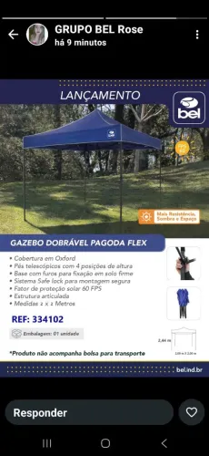 Tenda gazebo 3x3 dobrável