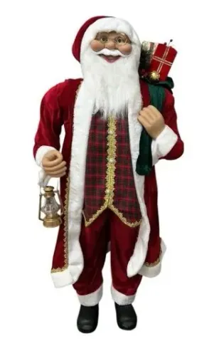 Papai Noel em Pe Vermelho e Colete Xadrez 150cm