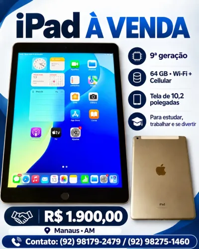 iPad Apple 9a geração 64 GB Wi-Fi + Cellular 4G