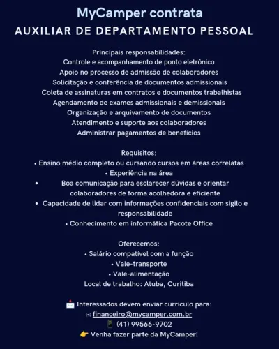 Auxiliar de Departamento Pessoal