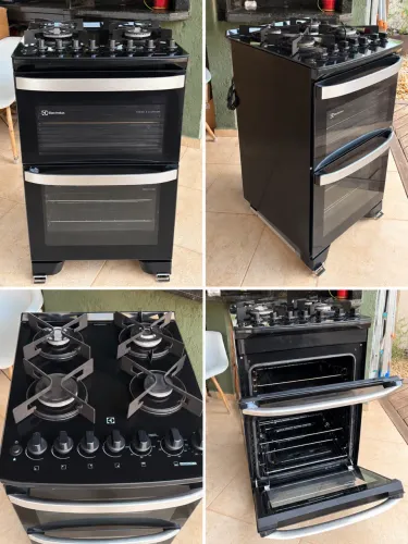 Fogão 4 bocas Electrolux Preto Experience Mesa de Vidro, 2 Fornos