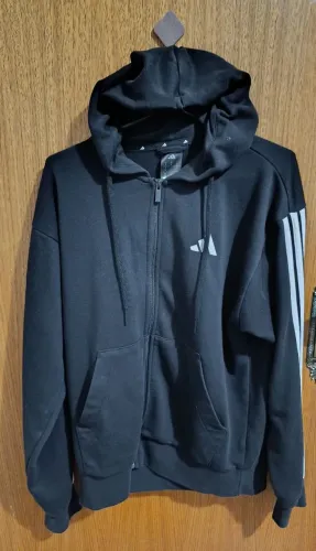 Jaqueta Adidas Essentials 3 Stripes Preta e Branca Masculina Original