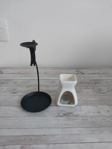 Kit decoração, porta velas, difusor cerâmico e elefante da sorte indiano