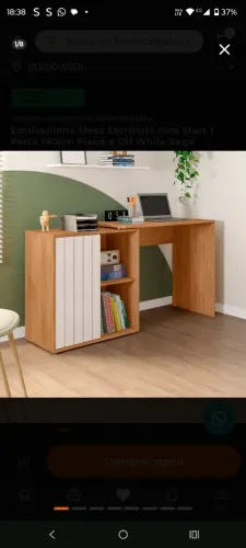 Escrivaninha Mesa Escritório Com Start 1 Porta 140cm Freijó e Off White Bege