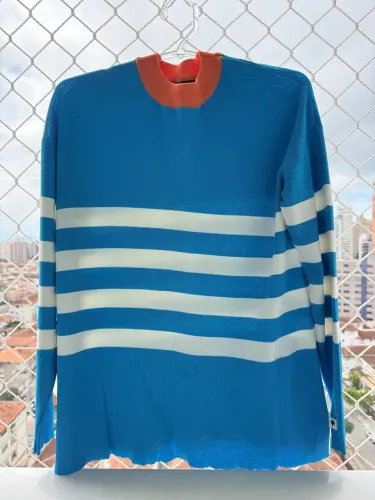 Blusa Tricô Le Lis Blanc Action PP Feminina Azul Listrada