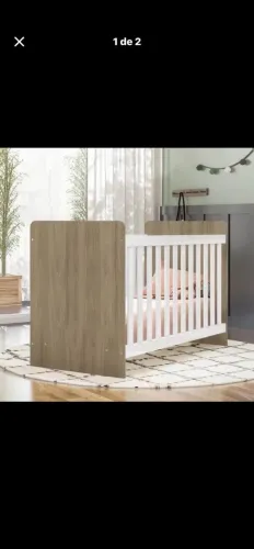 Berço Infantil Moderno Amadeirado com Branco - Excelente Estado!