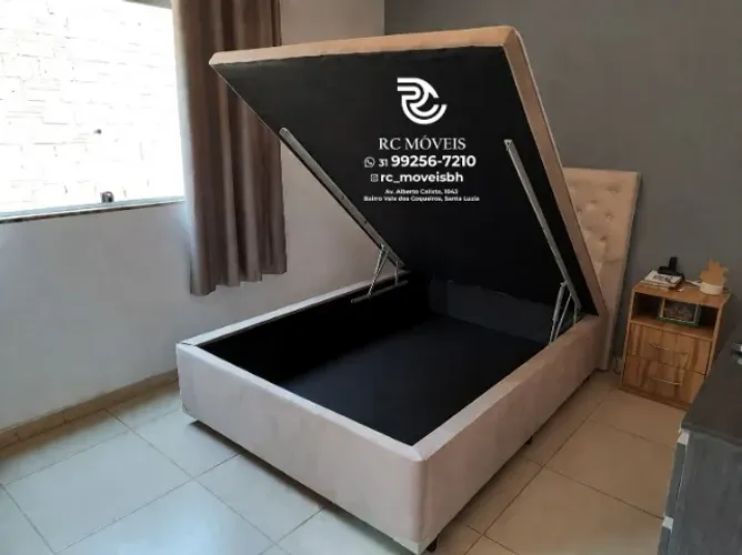 Cama box Baú Casal 1.38x1.88 Inteiriço Blindado com Pistão a Gás