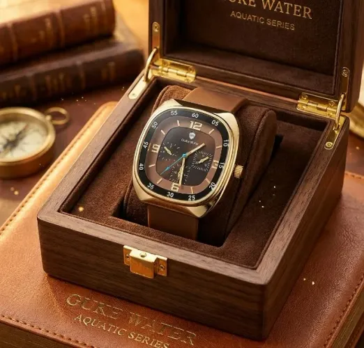 Relógio Masculino Guke Wattr Chrono Square Marrom Design Quadrado Á Prova D'água