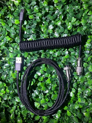 Cabo Espiral Coiled Cable Preto Gamer - Conector Metálico Aviator Type-C p/ USB-A (Novo)