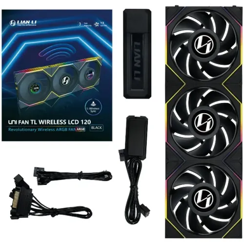 Kit 3 Fans Lian Li Uni Fan TL LCD 120mm Wireless - Reverse Blade (Preto)