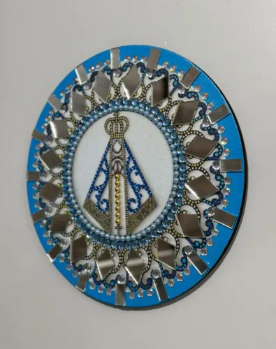 Mandala Nossa Senhora Aparecida Origine Com Espelho e Strass 40x40 Cm