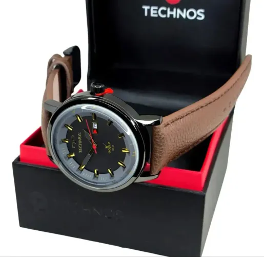 Relógio Technos Golf Masculino preto com Pulseira de Couro Legítimo Novo