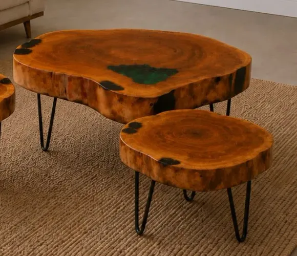 Mesa de centro em madeira e resina