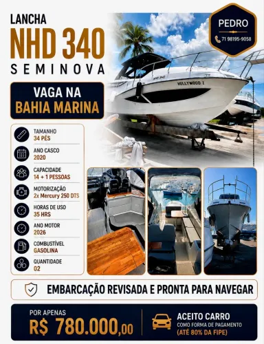 LANCHA NHD 340 VAGA BAHIA MARINA 2 x MERCURY 250 DTS 2026 (35 horas de uso)