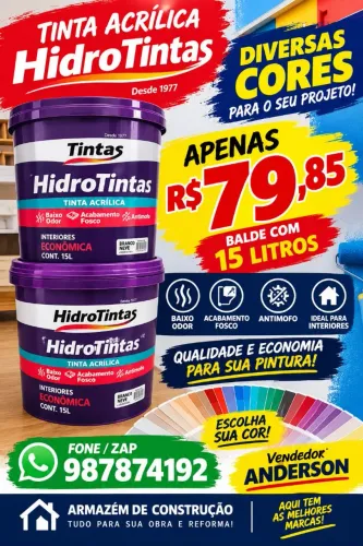 Tinta acrílica 15 litros R$79,85 dibersas cores