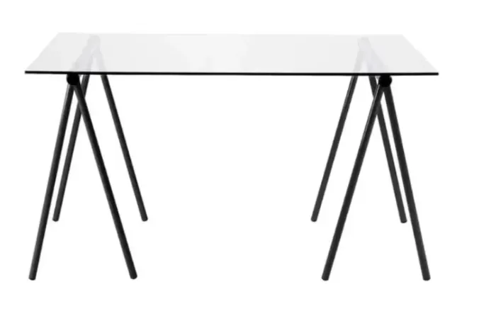 Mesa / Aparador / Escrivaninha Tampo de Vidro Com Cavalete em Aluminio Preto