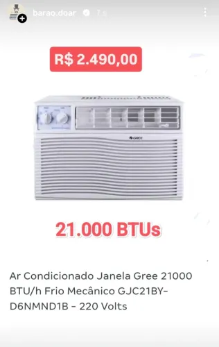 Ar Janela Gree 21.000 BTUs + 220V + Nota + 1 Ano Garantia+ Cartão até 12x