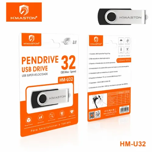 Pendrive H'Maston HM-U32 32GB USB 3.0 Alta Velocidade Para Backup Arquivos Dados pode reti