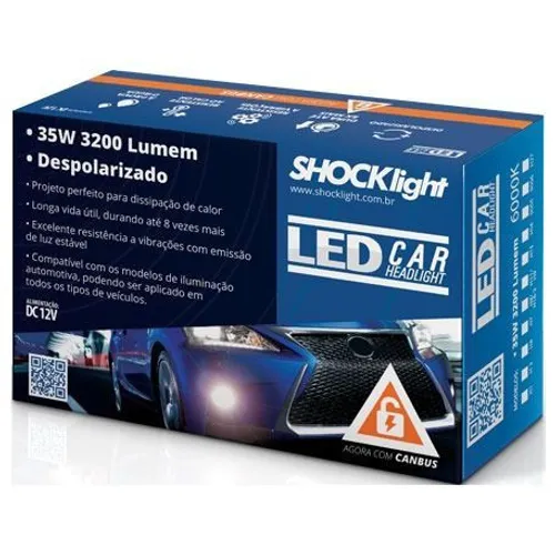 Lâmpada Led ShockLight 6.400 Lumens Led Car H1 H3 H4 H7 H8 H11 H16 12V 35W 3200LM