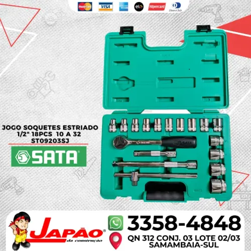 Kit Jogo De Soquetes Estriados 1/2" Profissional 18 Peças Sata ST09203SJ