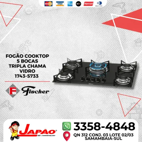 Fogão Cooktop 5 Bocas Tripla Chama Vidro Bivolt Fischer 1743-5733