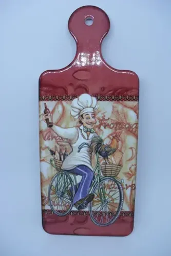 3 quadros de porcelana c/motivo de cozinheiro e café - novos - na caixa