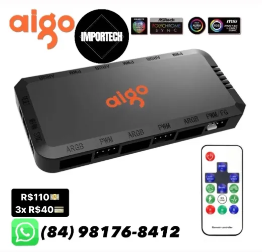 Controladora Aigo APC1 4 Pinos 6 Portas ARGB + Controle. @importech_084
