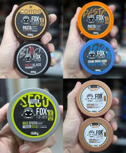 Pomadas Fox Diversas I Efeito Matte/Brilho I Fixação Forte/Média/Fraca I Revenda e Varejo