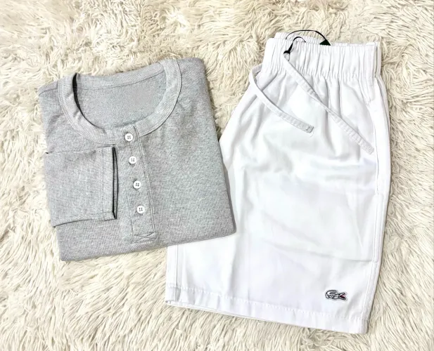 Kit Camisa Longa e Shorts Sarja Branco