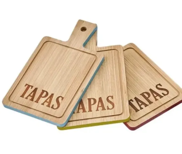Mini Tabua Para Queijos Bambu Tapas Quadrada 3 Peças