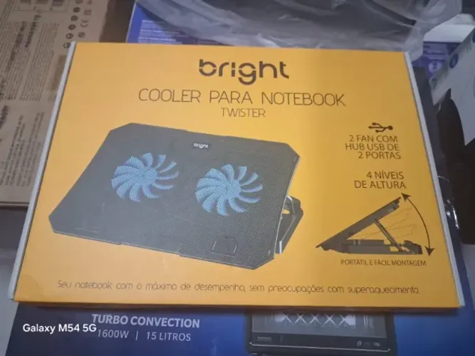 Cooler Para Notebook 2 Fans (ventoinhas) Led E Hub Preto Bright Bc001