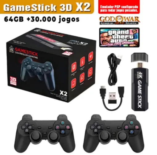 Game Stick 3D X2 64GB + 30.000 Jogos - 2 Controles