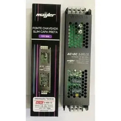 Fonte Chaveada Slim Mayler 12V 50A AC-DC S-600-12