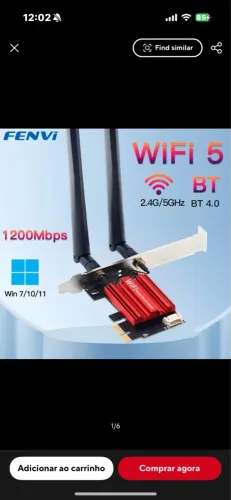 Placa de Rede Wi-Fi 5 e Bluetooth 4.0 - 1200Mbps