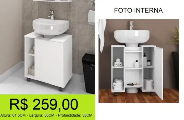 Gabinete de banheiro a pronta entrega para pias de coluna - Ofertão