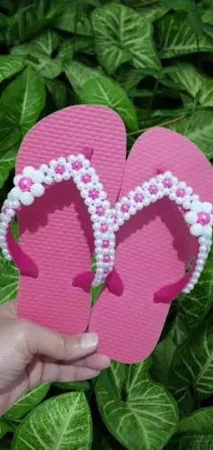 Chinelo Infantil Rosa Pink Bordado com Pérolas Tam 25 ao 32 Não é Havaianas Marca Brasil