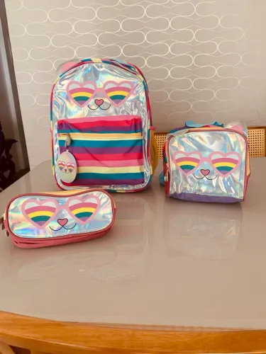 Mochila, lancheira e estojo escolar infantil - tema unicórnio