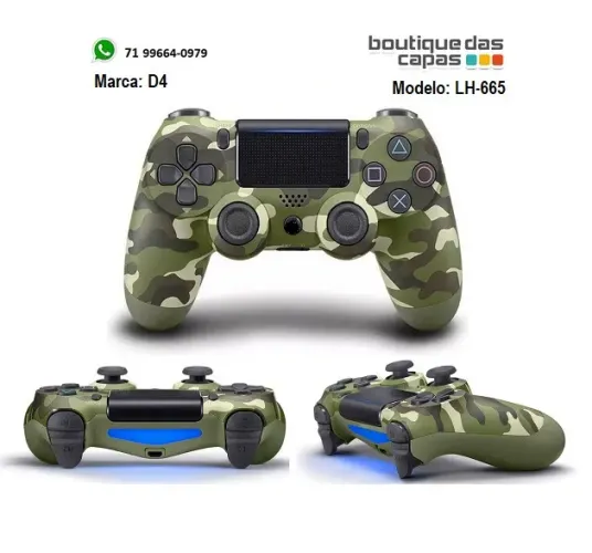 CONTROLE JOYSTICK SEM FIO PARA GAME PS4 MARCA: D4 MODELO: LH-665 camuflado