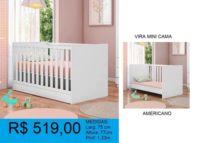 Berço Mini Cama Branco - Virando Cama