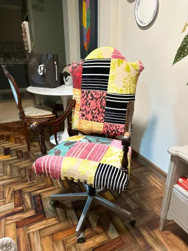 Poltrona Trono Giratória Jacarandá Patchwork