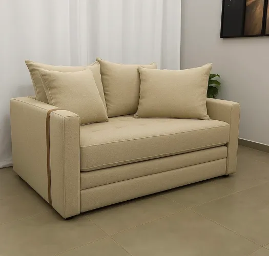 Sofá Cama Casal Retrátil com Colchão Tecido Linho 155m p54