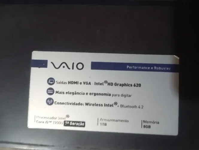 Notebook vaio i5 7geracao, armazenamento 1 terabyte, 8gb memória Ram, modelo VJ155F11X
