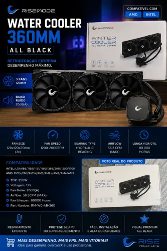 ? Water Cooler Rise Mode 360mm - Alto Desempenho + Silêncio!