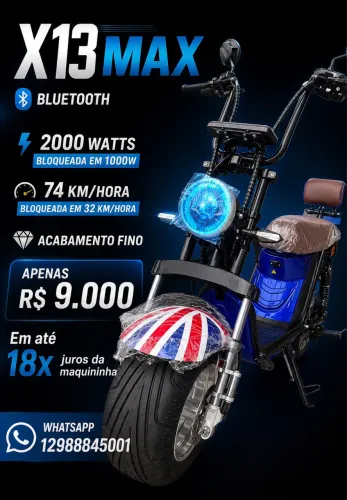 Moto elétrica X13 Bluetooth. Bandeira