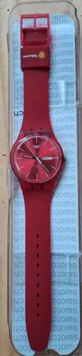 RELOGIO SWATCH ORIGINAL VINTAGE VERMELHO TRANSLUCIDO, FUNDO TRANSPARENTE - MOD SUOR 701D