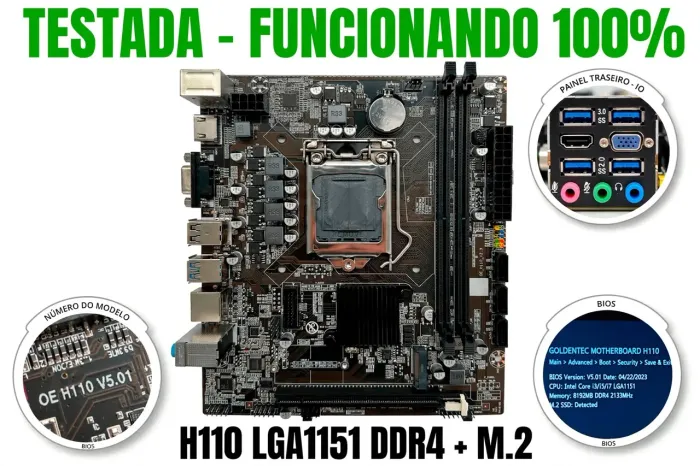 Vendo 01-Placa Mãe Goldemtec LGA H110 1151 DDR 4 + M.2