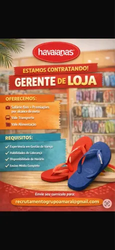Estamos contratando Gerente. Enviar currículo no e-mail do anúncio 